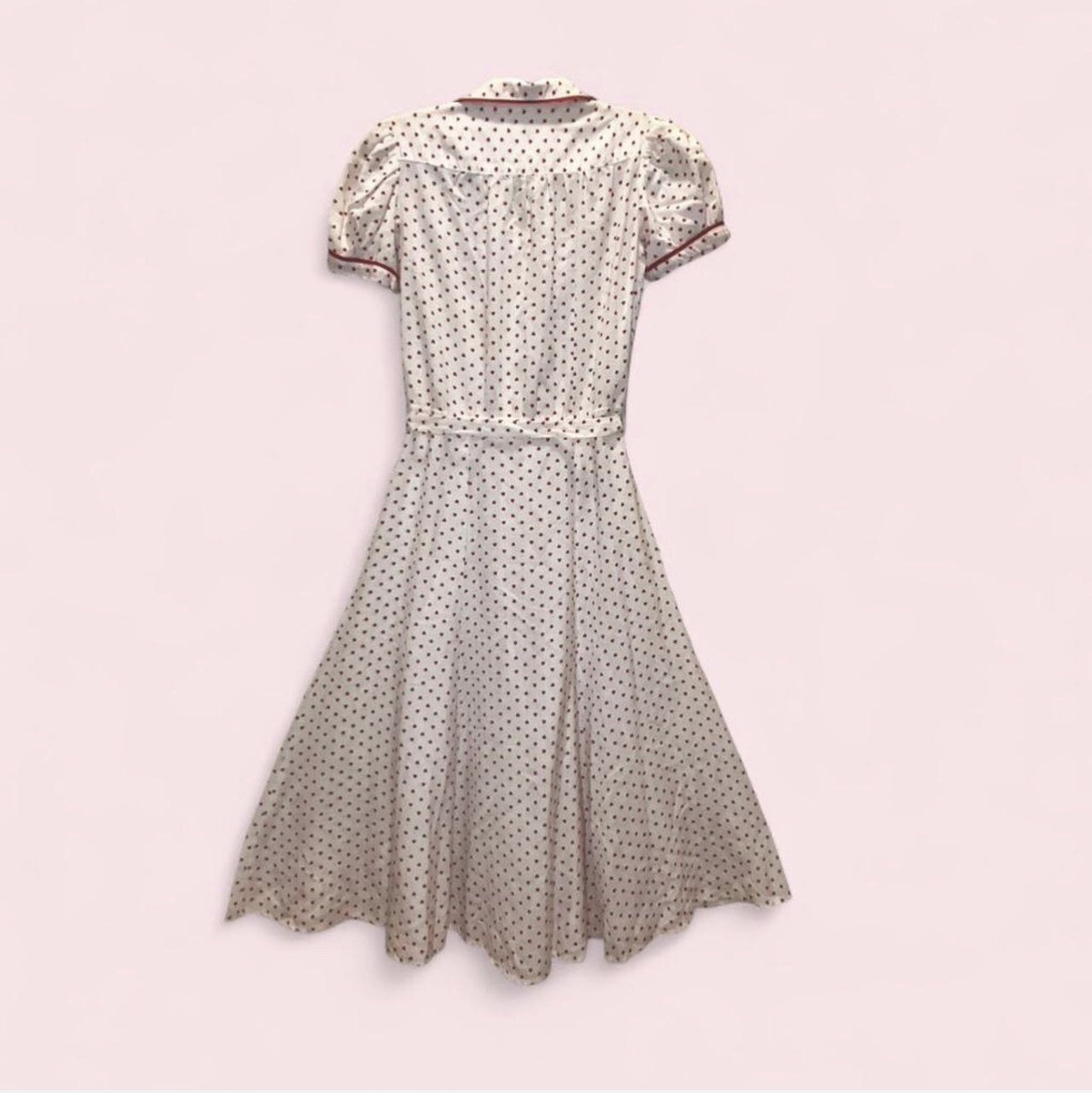 Foxy Lady SF Vintage 50s-Inspired Heart Polkadot Dress W/ Sash 70s Era Sz 3/4
