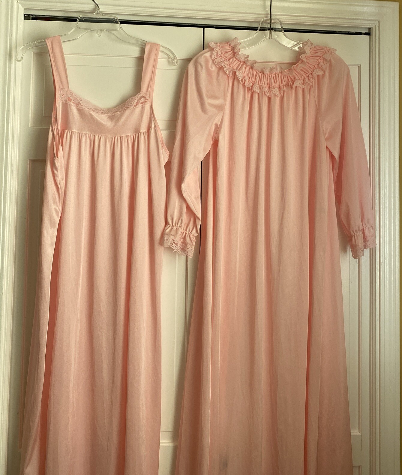 Vintage Glencraft Nylon w/ Lace Peignoir SET Long Nightgown Robe Lingerie Medium