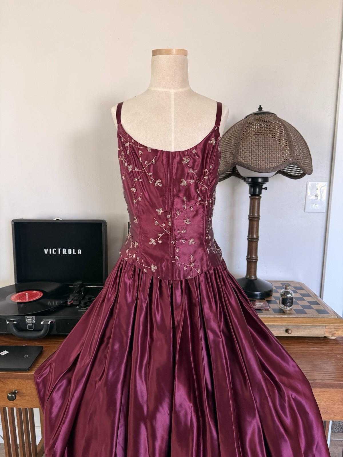 Jessica McClintock Gunne Sax Dress Vintage Sz 3/4 Formal Burgundy