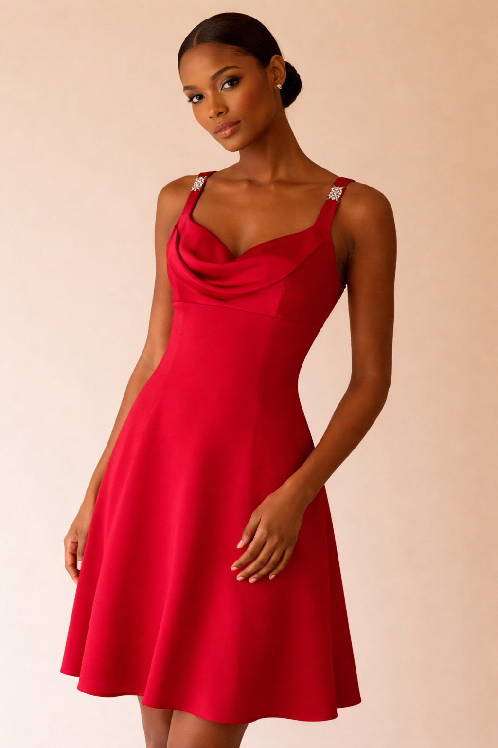 Eureka Red Cowl Neck Dress – Size Small – Excellent vintage Made in USA