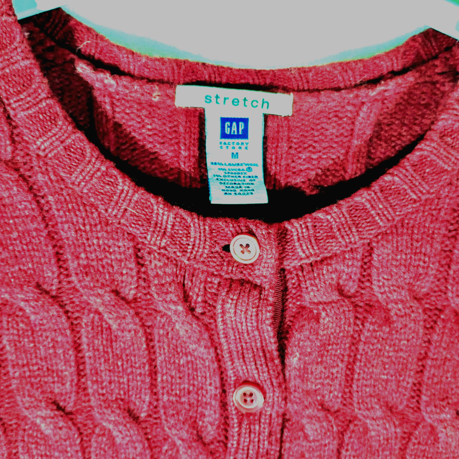 Vintage GAP Women’s M Lambs Wool Sweater EUC Cable Knit Cardigan Red Y2K BOHO