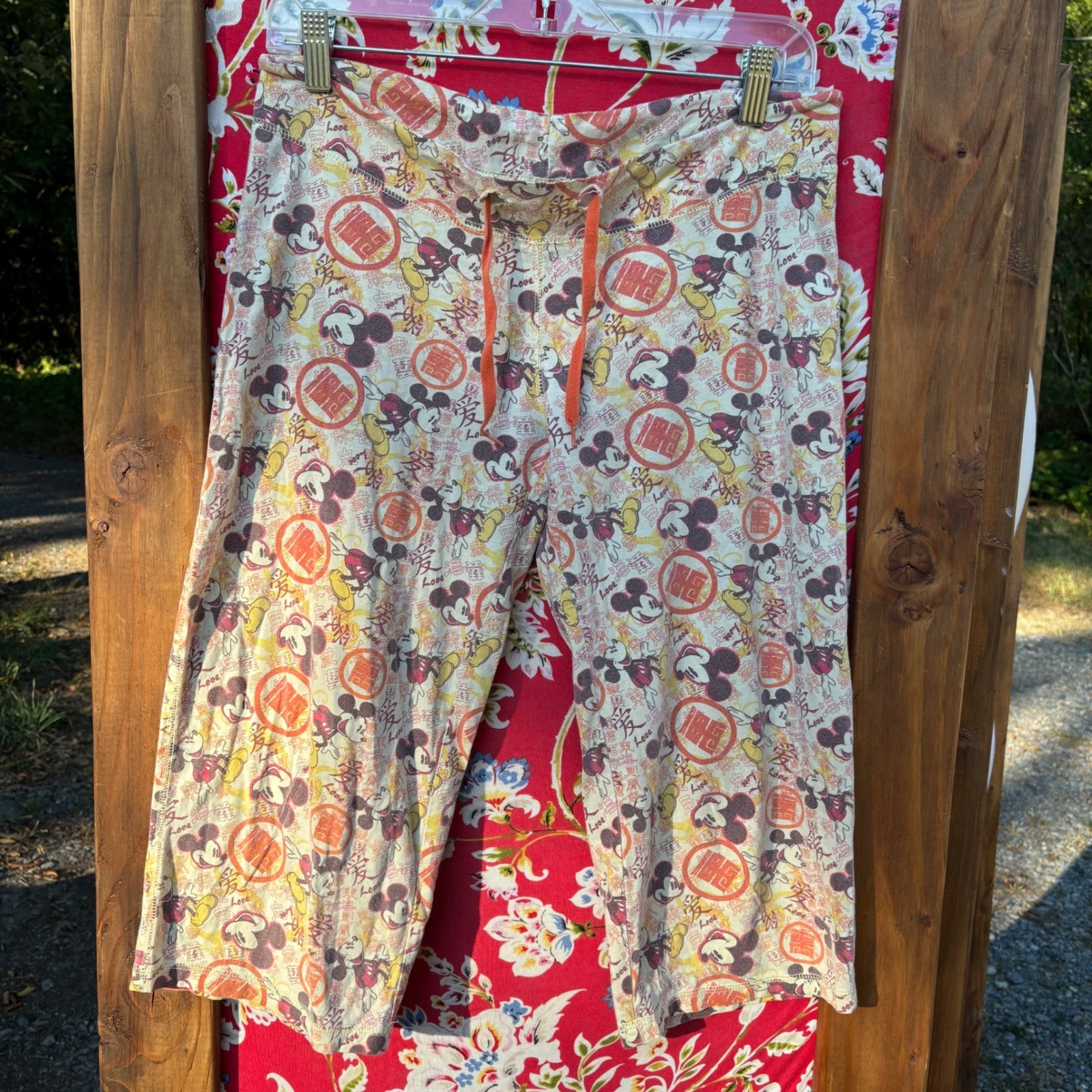 2000’s Low Rise Wide Leg Pull On Drawstring Mickey Mouse Capri Pants Size S