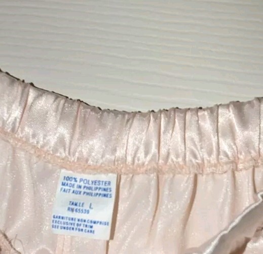 Vtg 80’s Etienne 2 Piece Pajamas Sz Large Blush Pink Silky Satin, Beaded Lace