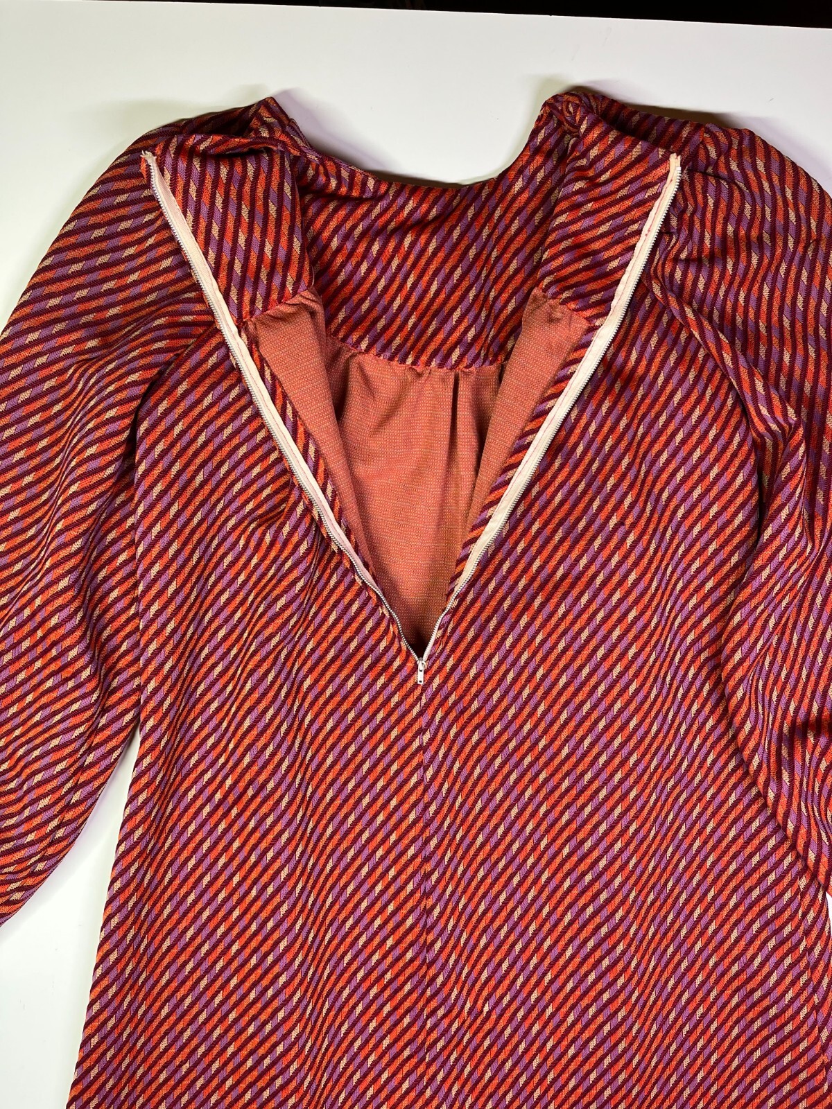 Vintage Homemade 1970s Fits S Tunic Top Pants Knit Set Belt Maroon Pattern