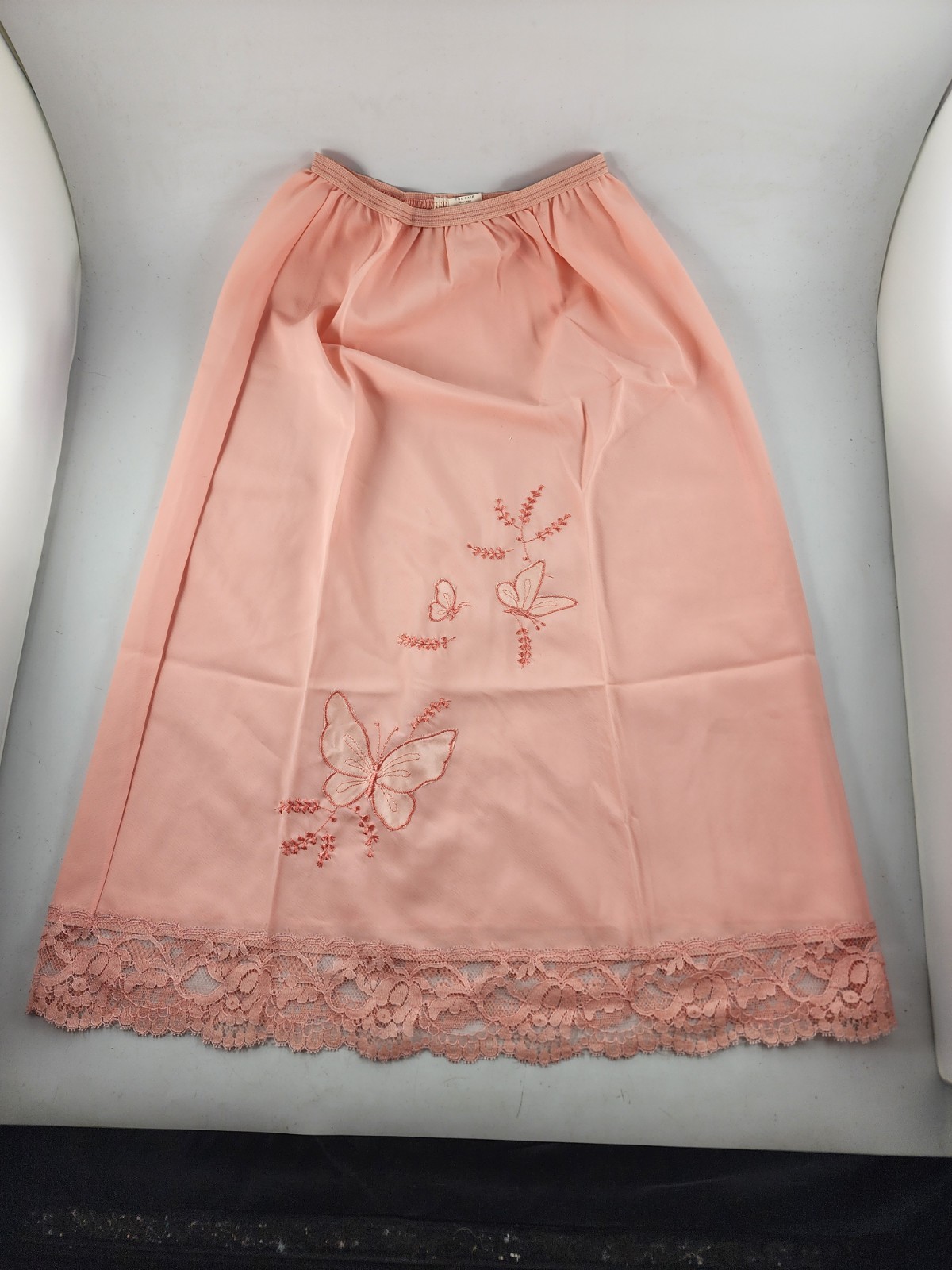 Dacron Orange Half Slip Lace Trim Embroidered Applique Butterfly Sz Small Vtg