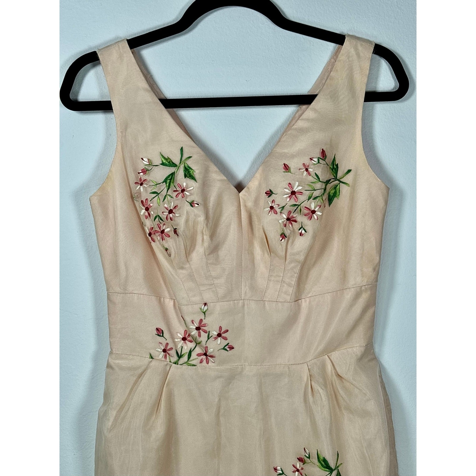 1960s Lilli Diamond Pink Silk Chiffon Embroidered Wiggle Dress As Is