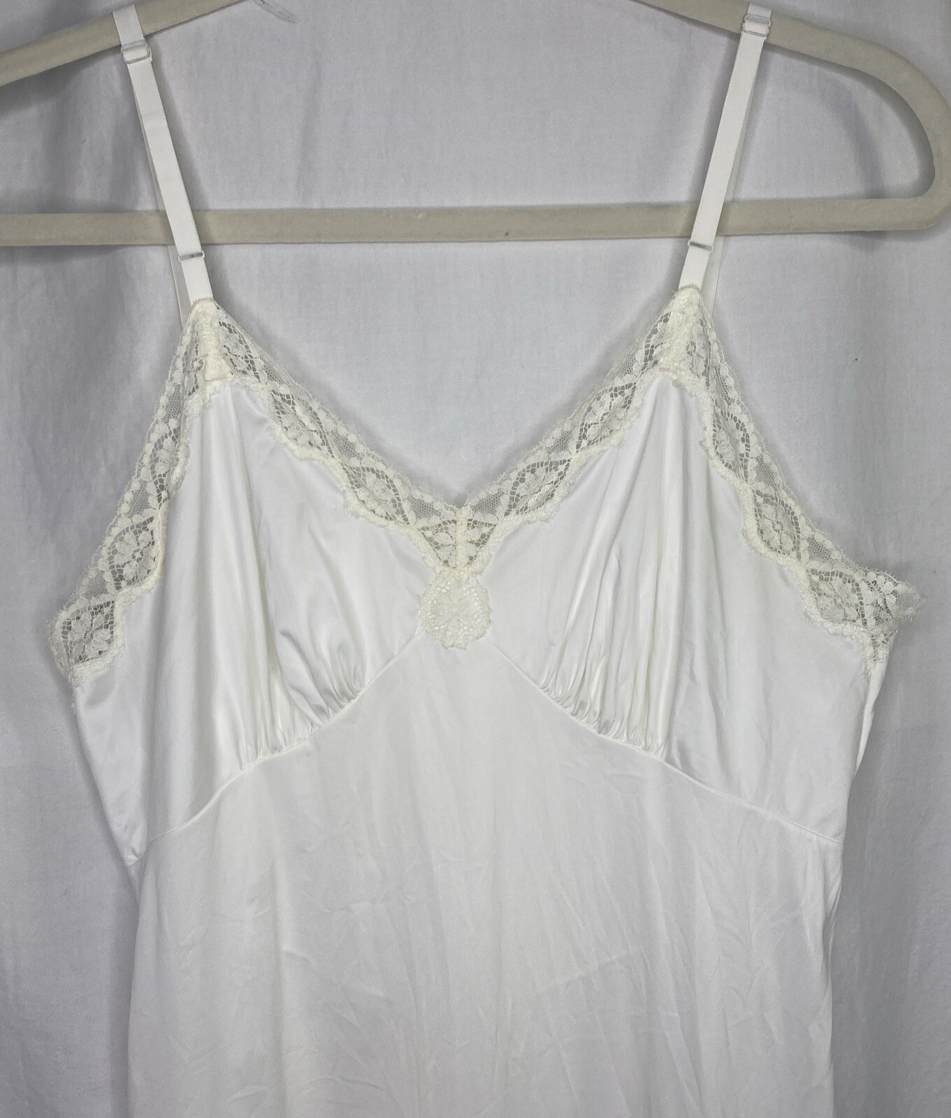 Kayser Vintage Ivory Full Slip 36 Long Lace Edge Nylon Adjustable Straps USA
