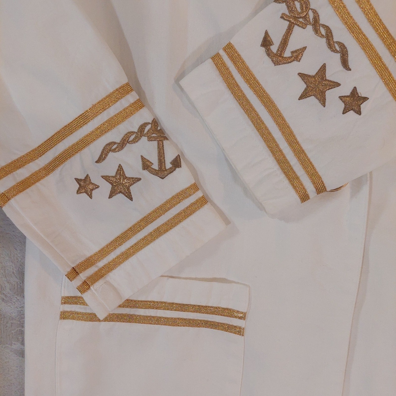 Renata B Nautical Blazer Pant Set Womens 12T White Gold Anchor Star Vintage 80s