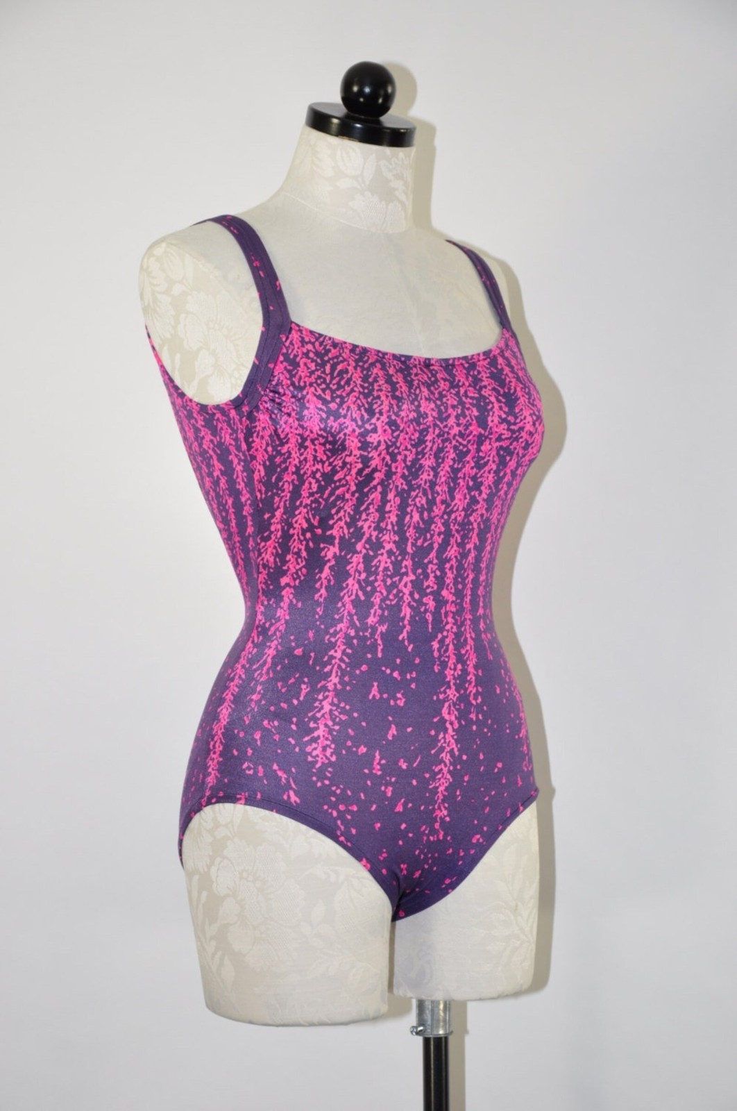 60s Rose Marie Reid Purple Hot Pink Wisteria Backless One Piece Swimsuit Women S