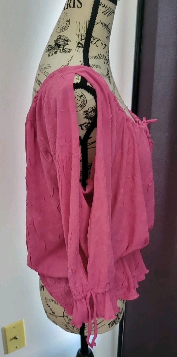 VTG Pretty Girl of Ca Hot Pink Cold Shoulder, Off Shoulder Ruffled Top XL