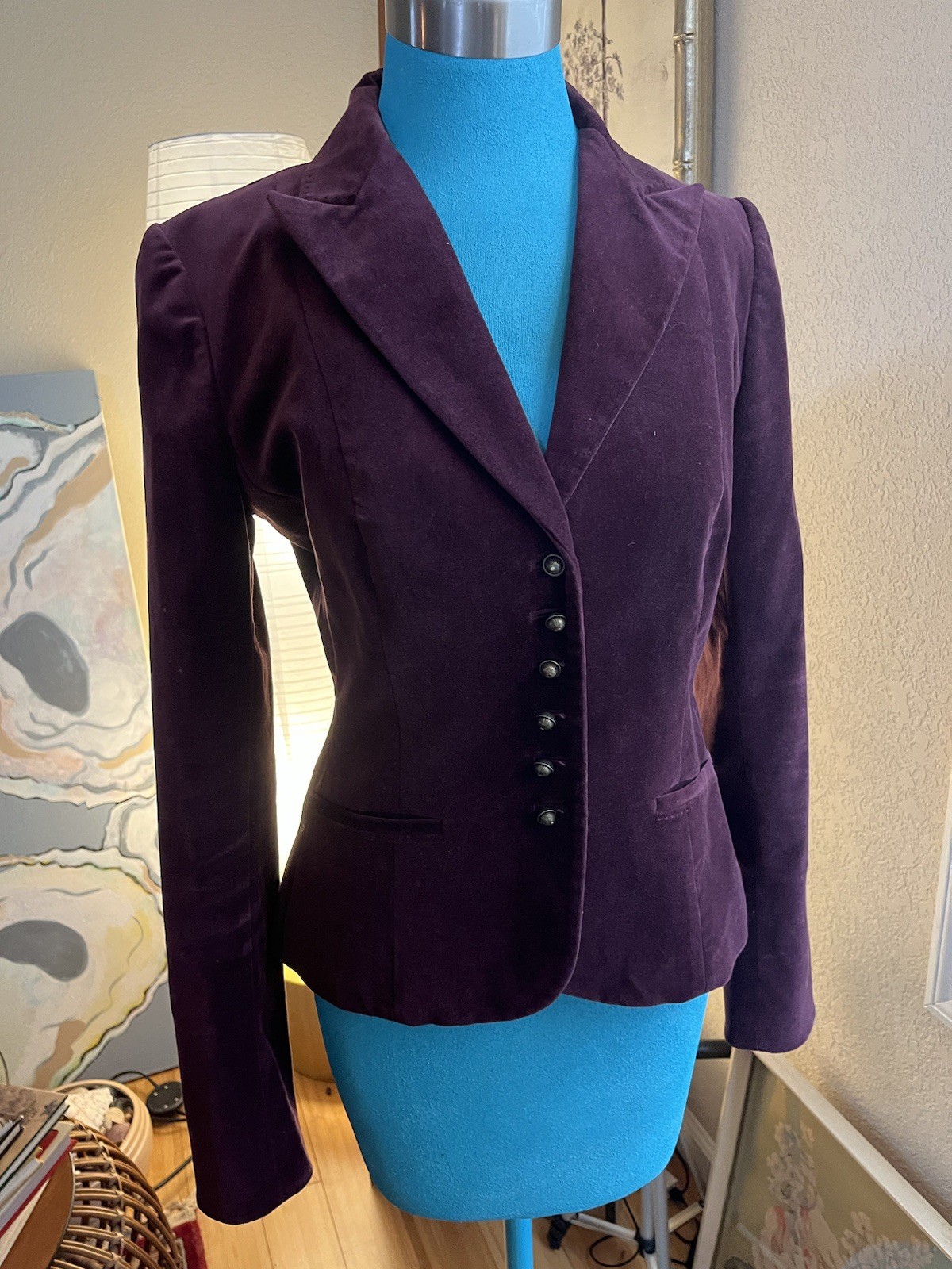 Tahari Port Wine Velvet Victorian Revival Jacket Coat Fitted