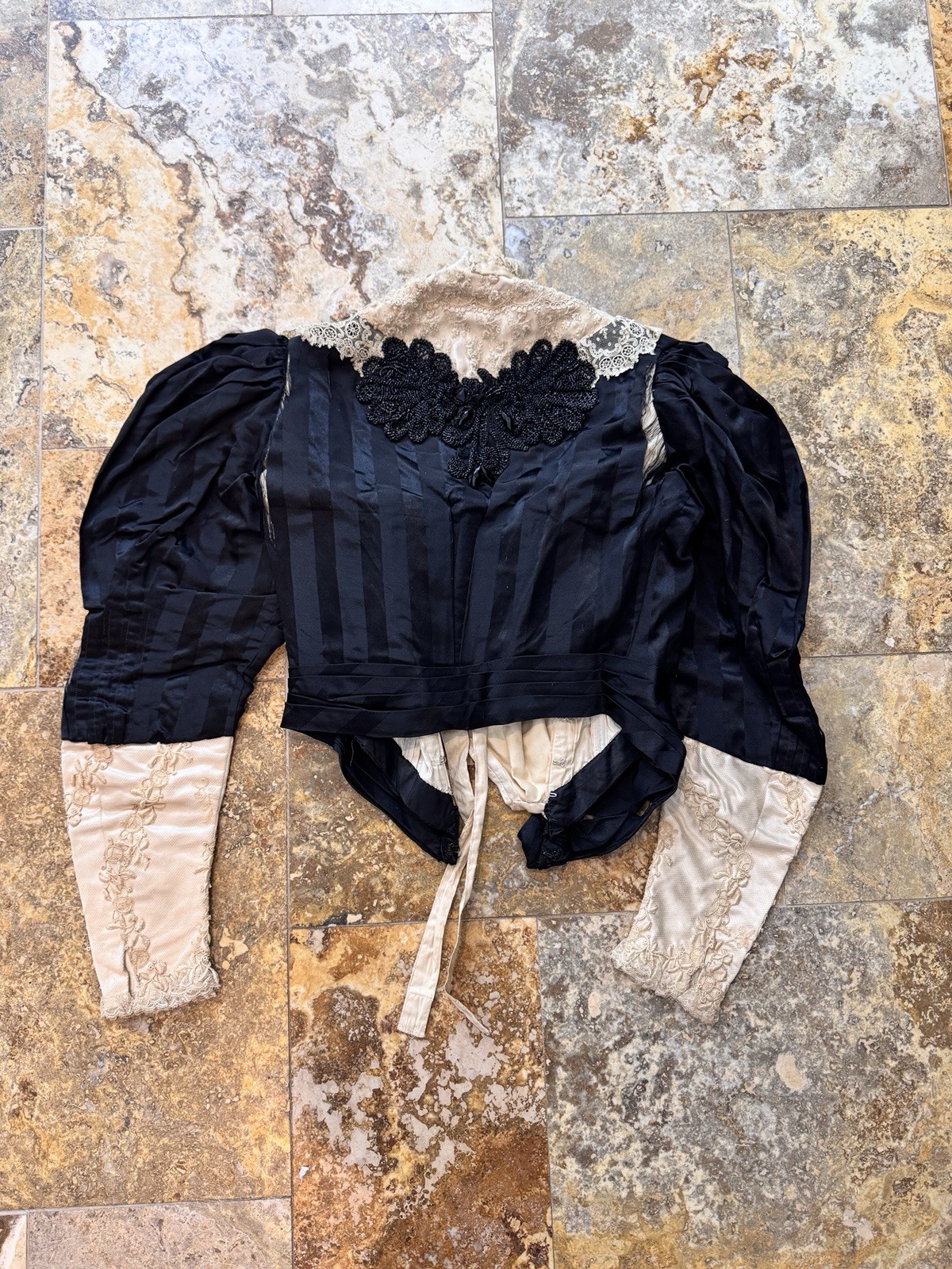 Antique Victorian Couture Bodice c1888–1893 Worth-Era Black Leg-of-Mutton Sleeve
