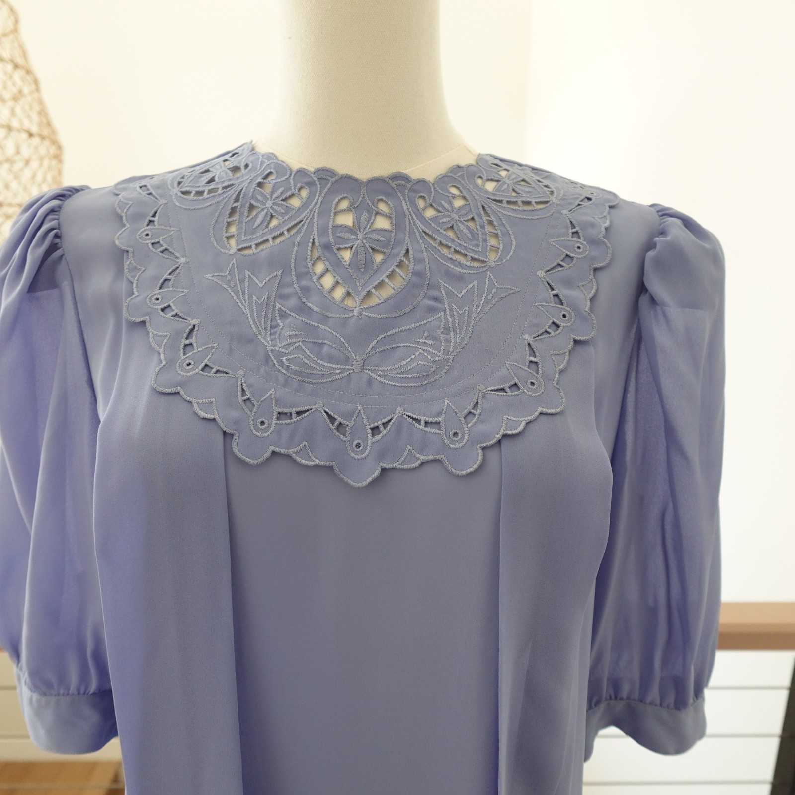 Vintage Neil Martin Dress Womens 12 Lavender Embroidered Yoke Korea Midi