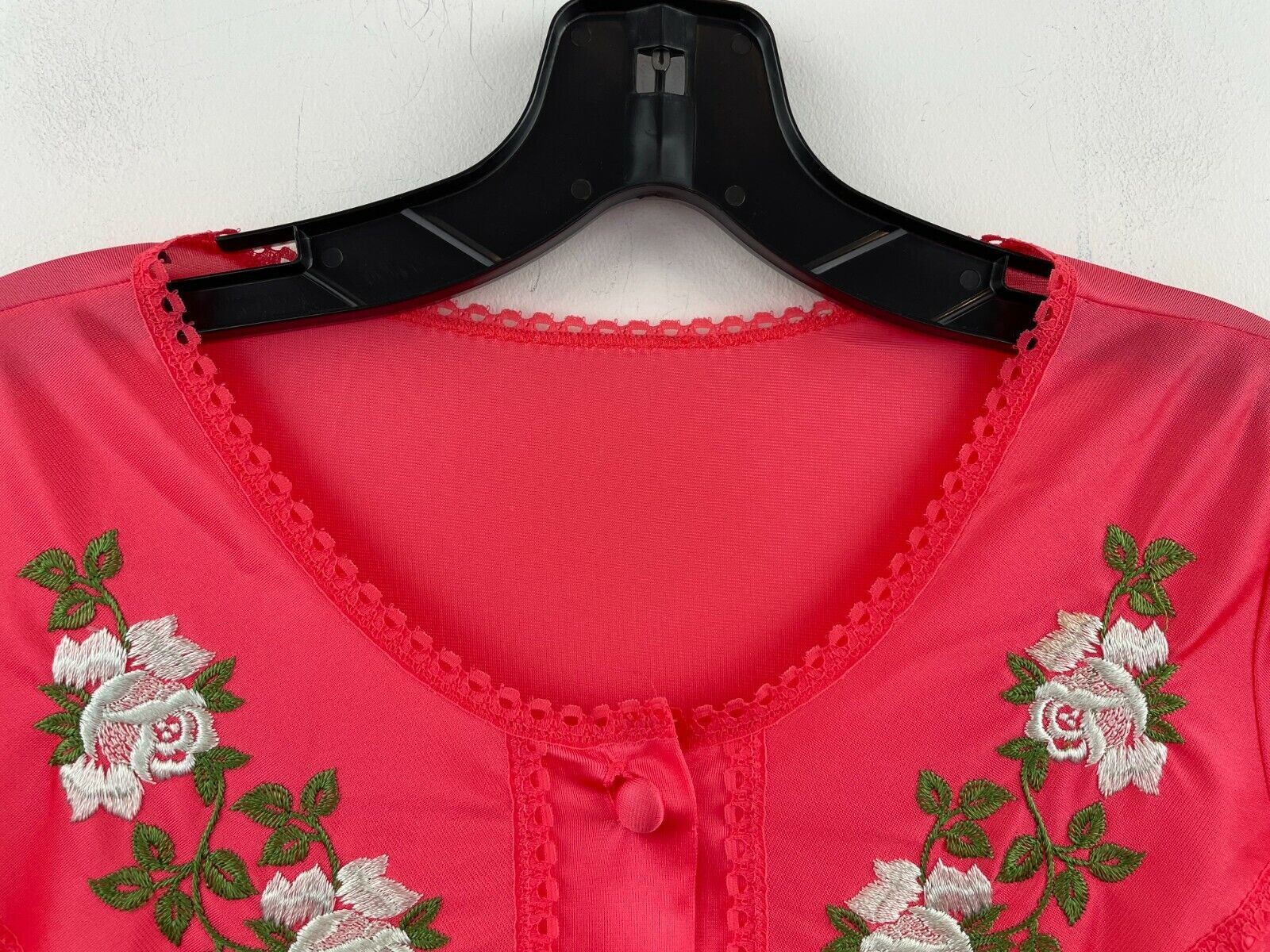 Vtg Lorraine Nylon Satin Nightgown Small Pink Floral Embroidered Long B41-08