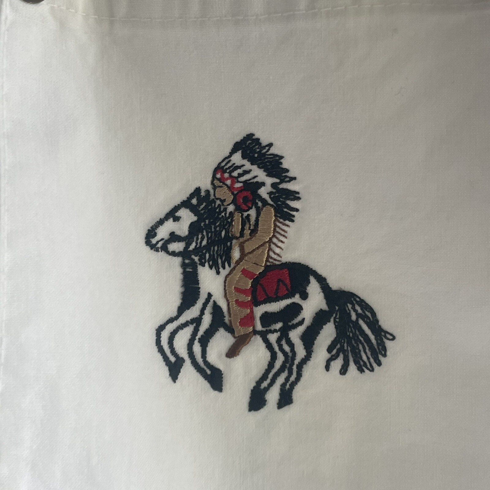 Vtg Gotcha Covered White Western Blouse Medium Embroidered Pony & Chief Warrior