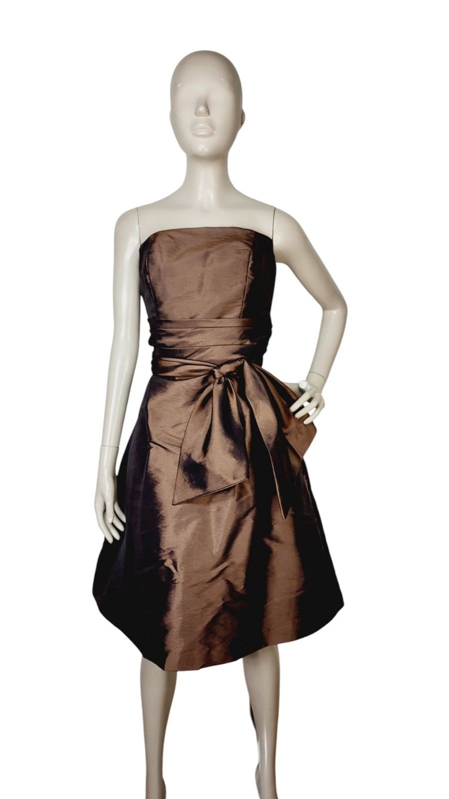 Vintage Bill Levkoff Brown Taffeta Strapless Big Bow A-Line Party Dress Size 10