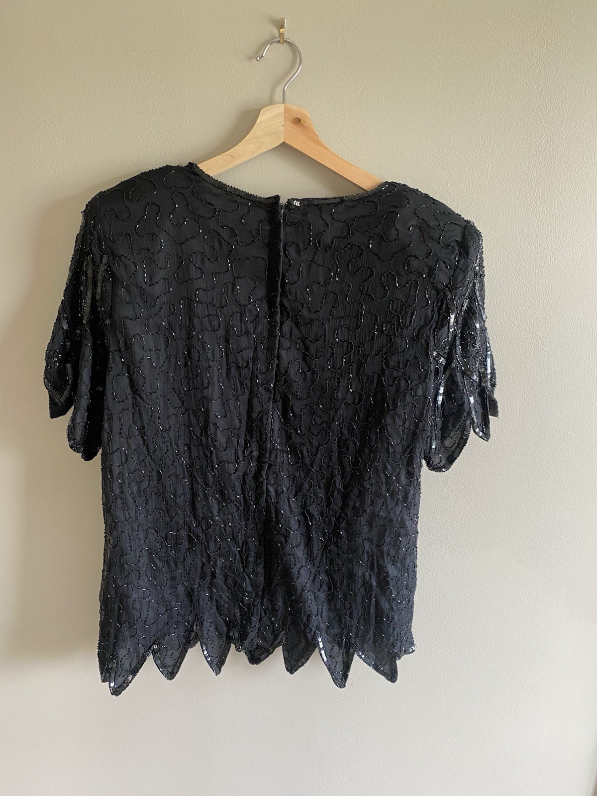 Vintage Patra Stenay Silk Sequin Blouse 2X Black Formal Sequin Mob Glam Top Goth