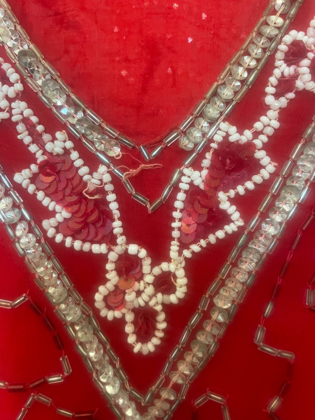 Vintage 80s Tan Chho Silk Beaded Sequin Top Red Blouse Size XL