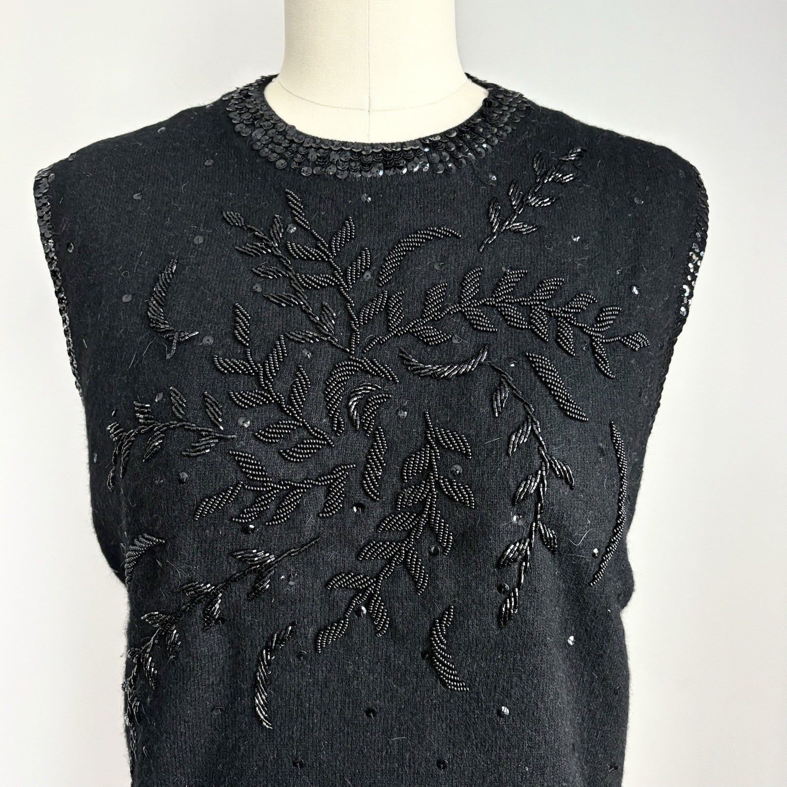 Vintage 60’s NOS Marchessa Int’l Black Beaded Sequin Tank Sweater w/ tag Medium