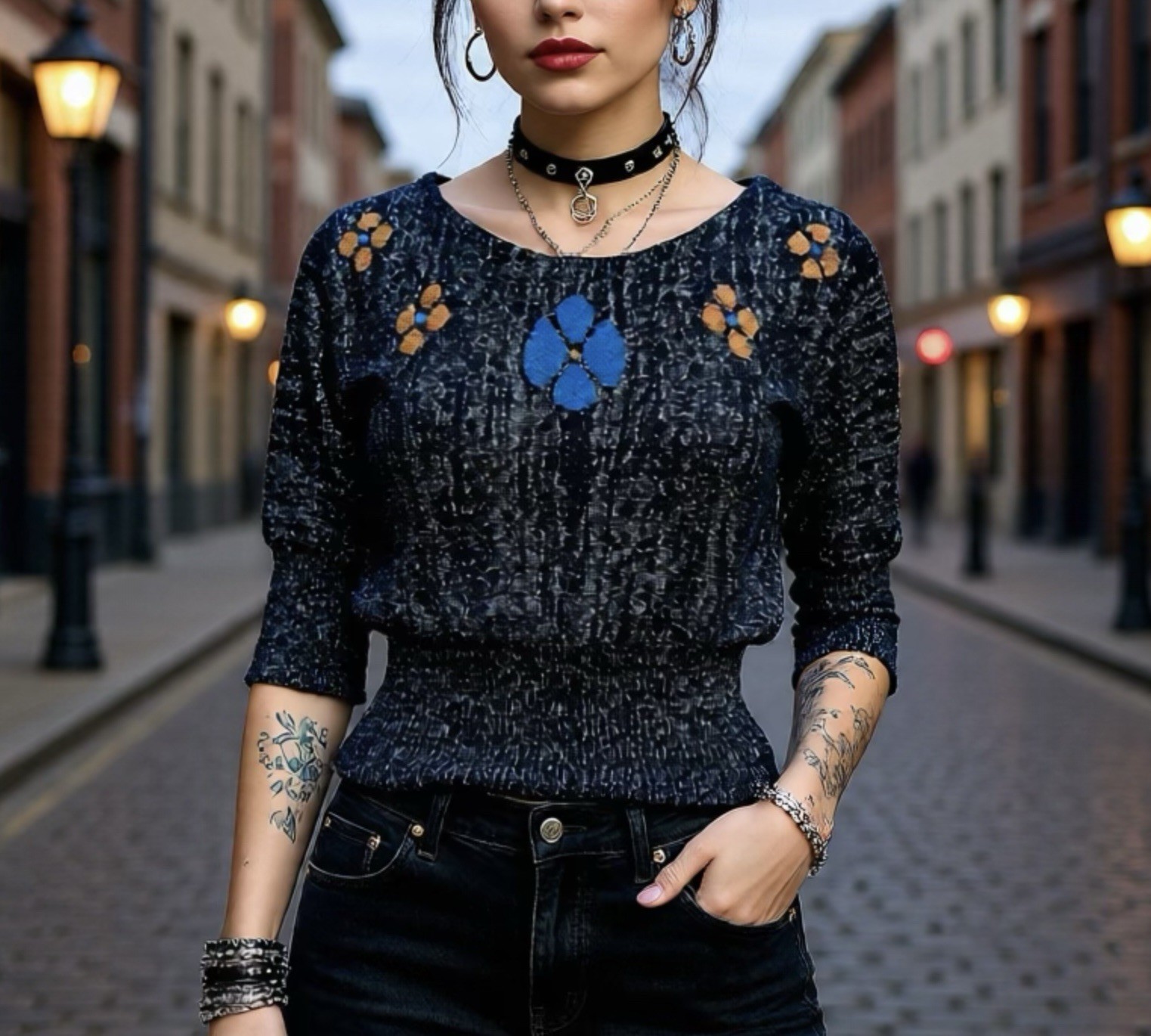 vintage 60s 70s sparkle metallic glitter knit cropped sweater top flowers mod s
