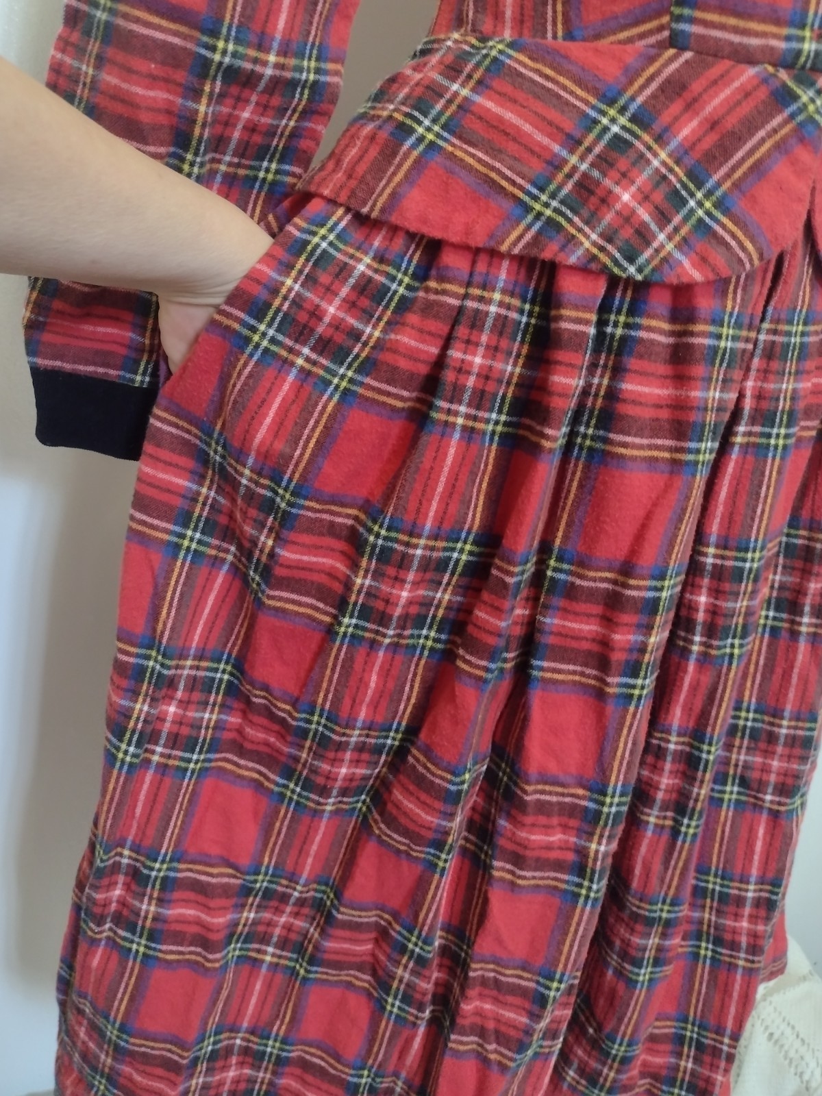 Vintage Petite Lanz Red Plaid Flannel Dress Peplum Corduroy Tartan 80s USA