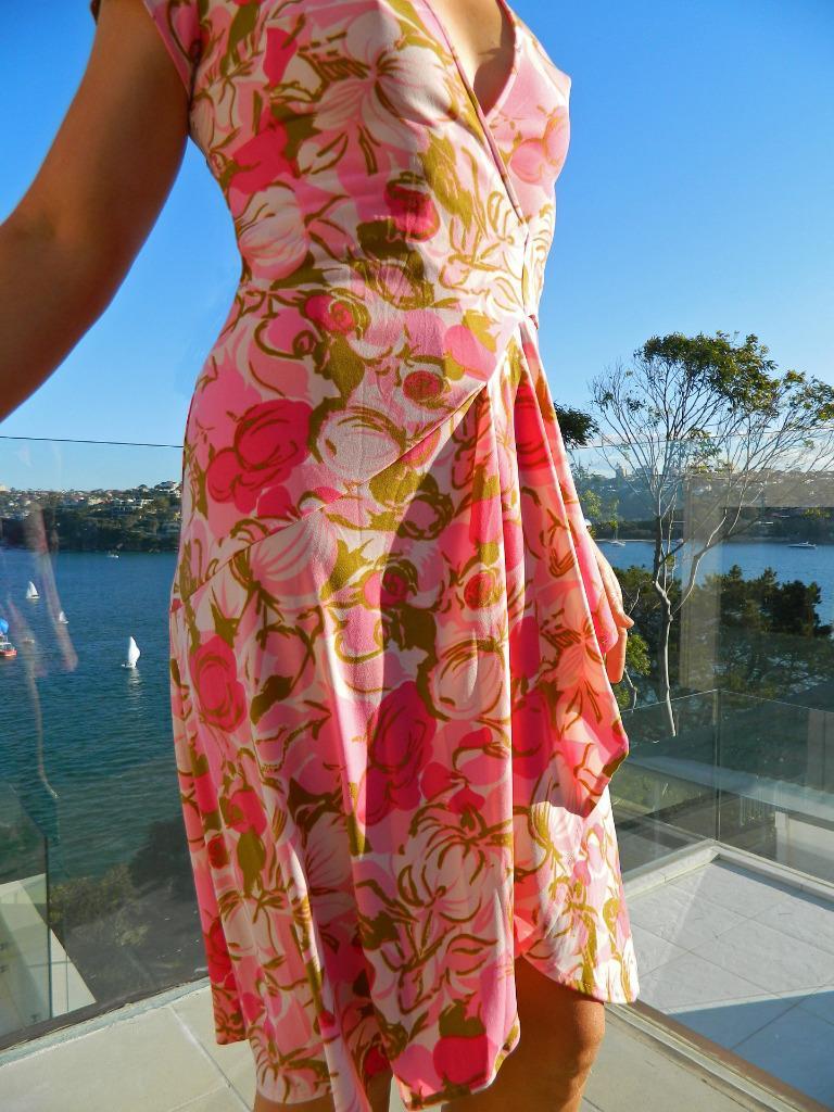 VINTAGE Stitches Petites Sassy Resort Glam Wrap Retro Dress