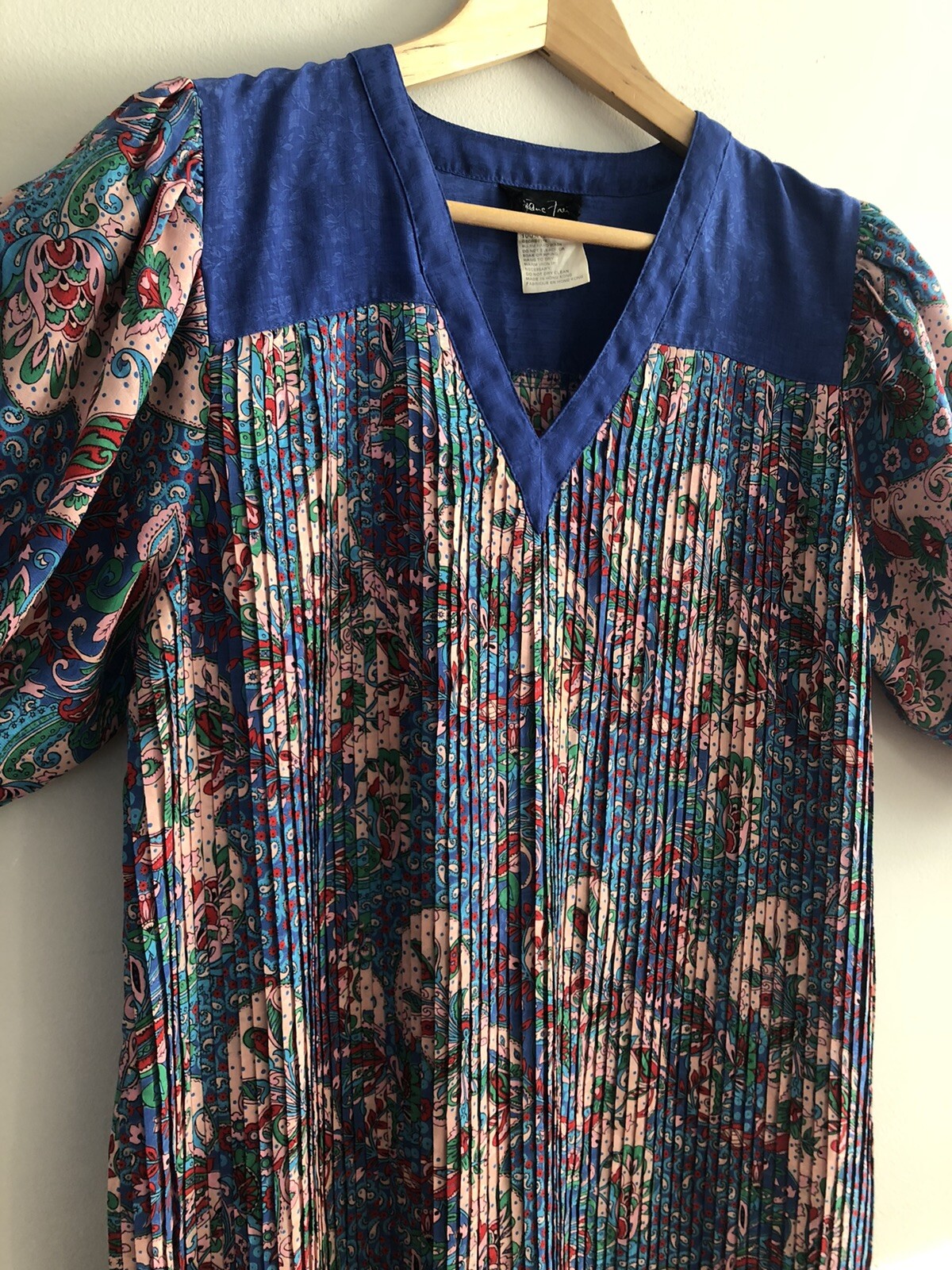 Vtg 80s DIANE FREIS Georgette Tunic Dress Paisley Puff Pleated Tent Trapeze XL