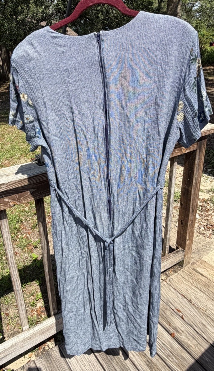 Vintage 1990s Just in Thyme Ltd Rayon Blue Floral Print Dress Sz16 Shoulder Pads