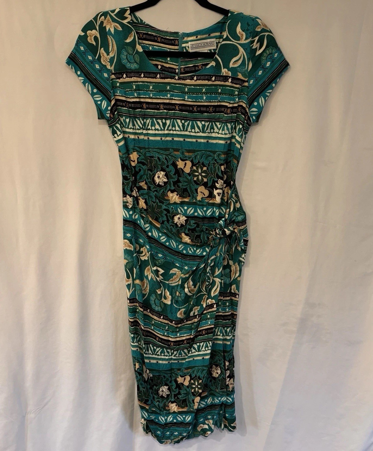 Vintage Jessica Howard Floral Rayon Hawaiian Retro Tiki Dress Sz 12