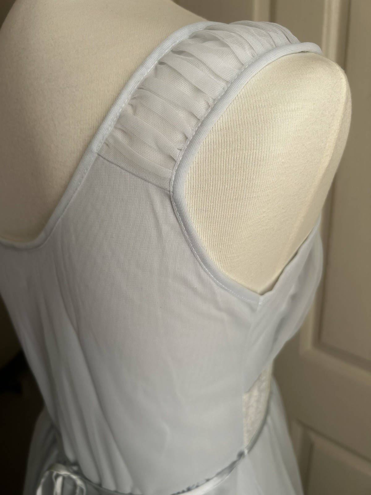 Vintage Pale Blue Chiffon Empire Waist Chemise with Ivory Lace Band XS/XXS