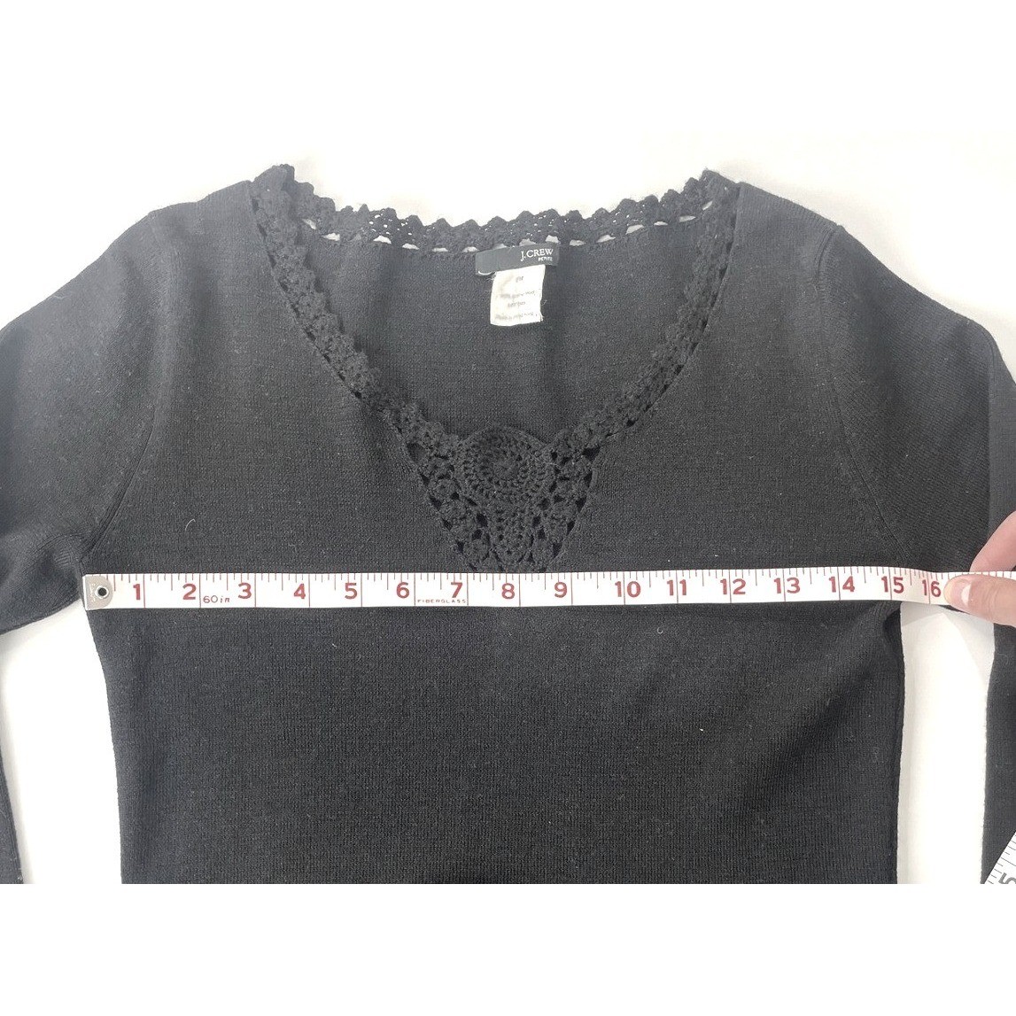 Vintage J.Crew Merino Wool Knit Top Black Crochet Lace V-Neck Long Sleeve Med P
