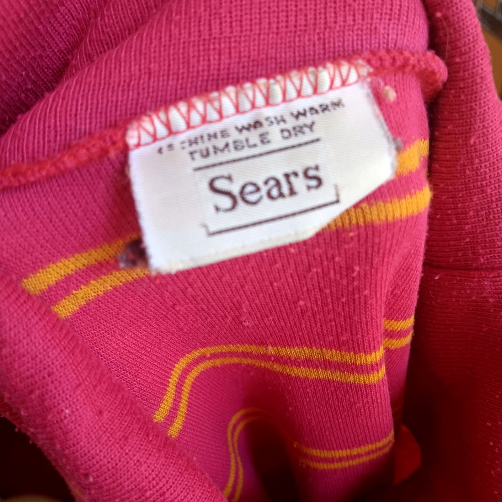 True Vintage Medium T-shirt Sears Pink Yellow Striped Turtleneck 1970’s Hippy
