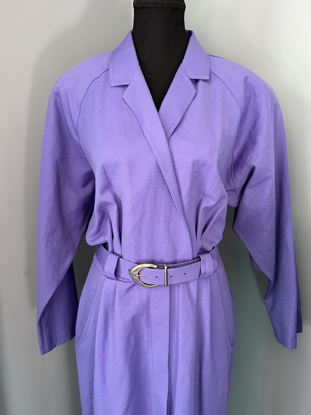 Vintage 80s Joseph Ribkoff Purple Dress Suit One Piece With Belt Button Up Skirt
