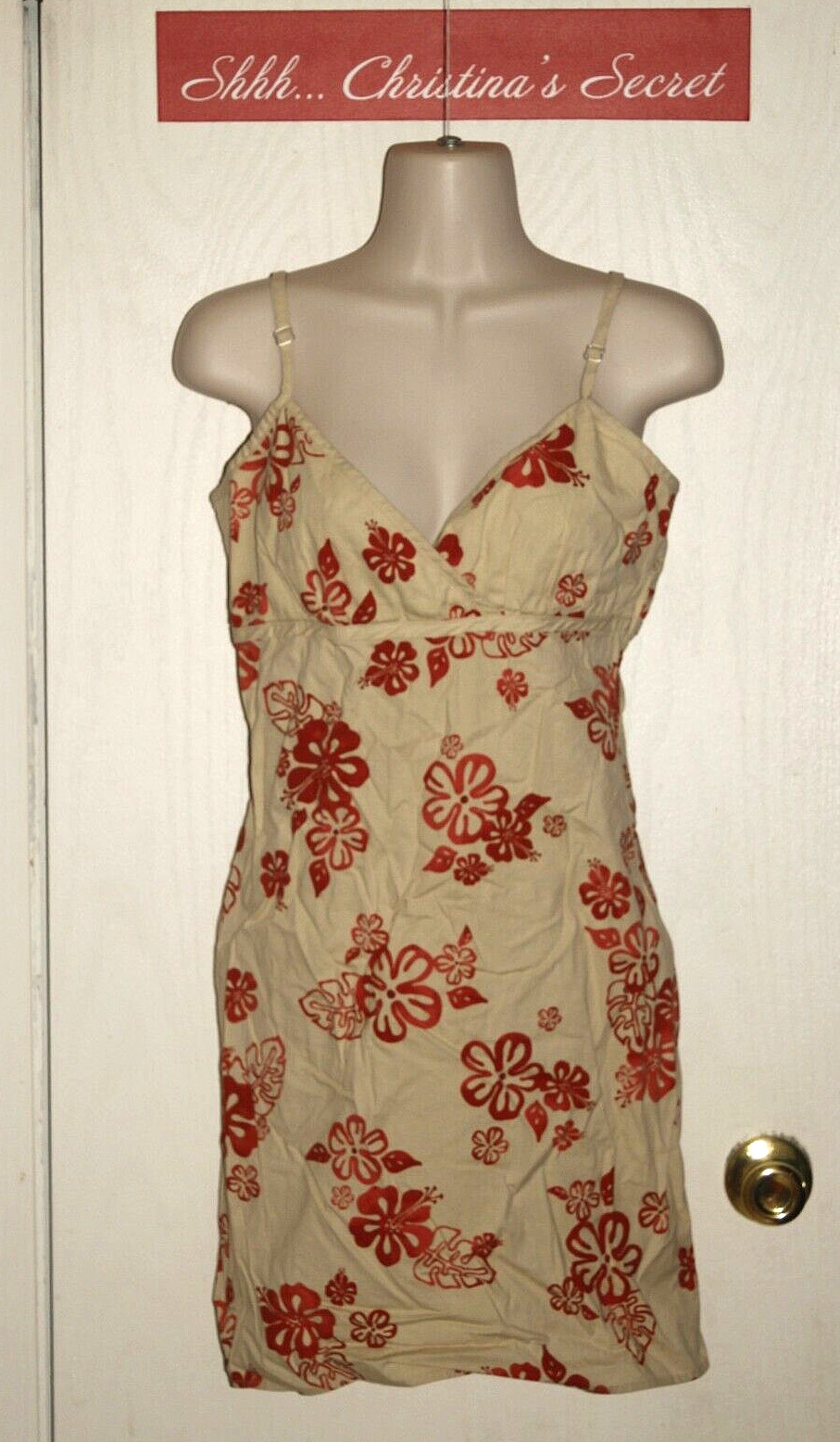 VINTAGE 90s TILT Short Sundress Cotton Stretch Straps Beige Paprika Sz M * VG+++