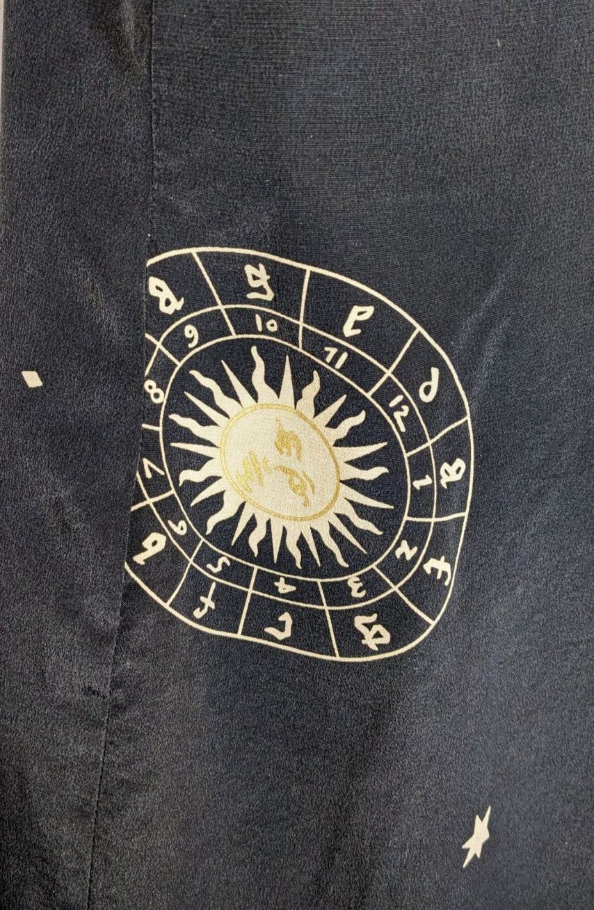 Celestial Silk Dress Jones New York. Black/Gold Sun, Moon 1990s Size 14 Sheath