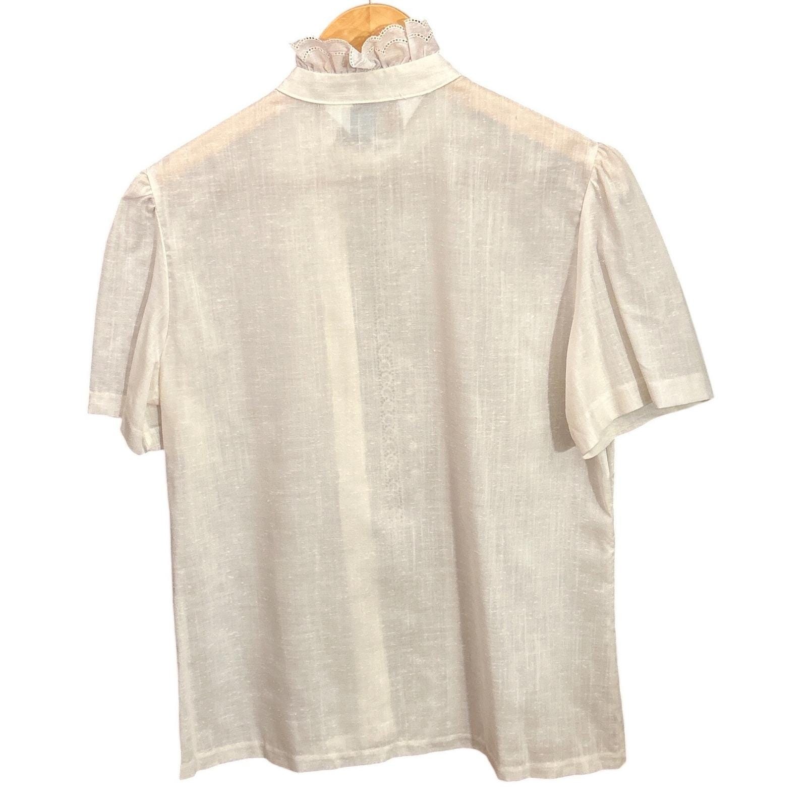 Vintage DC Collections Blouse Cottagecore Victorian Ruffle Lace Eyelet White Top