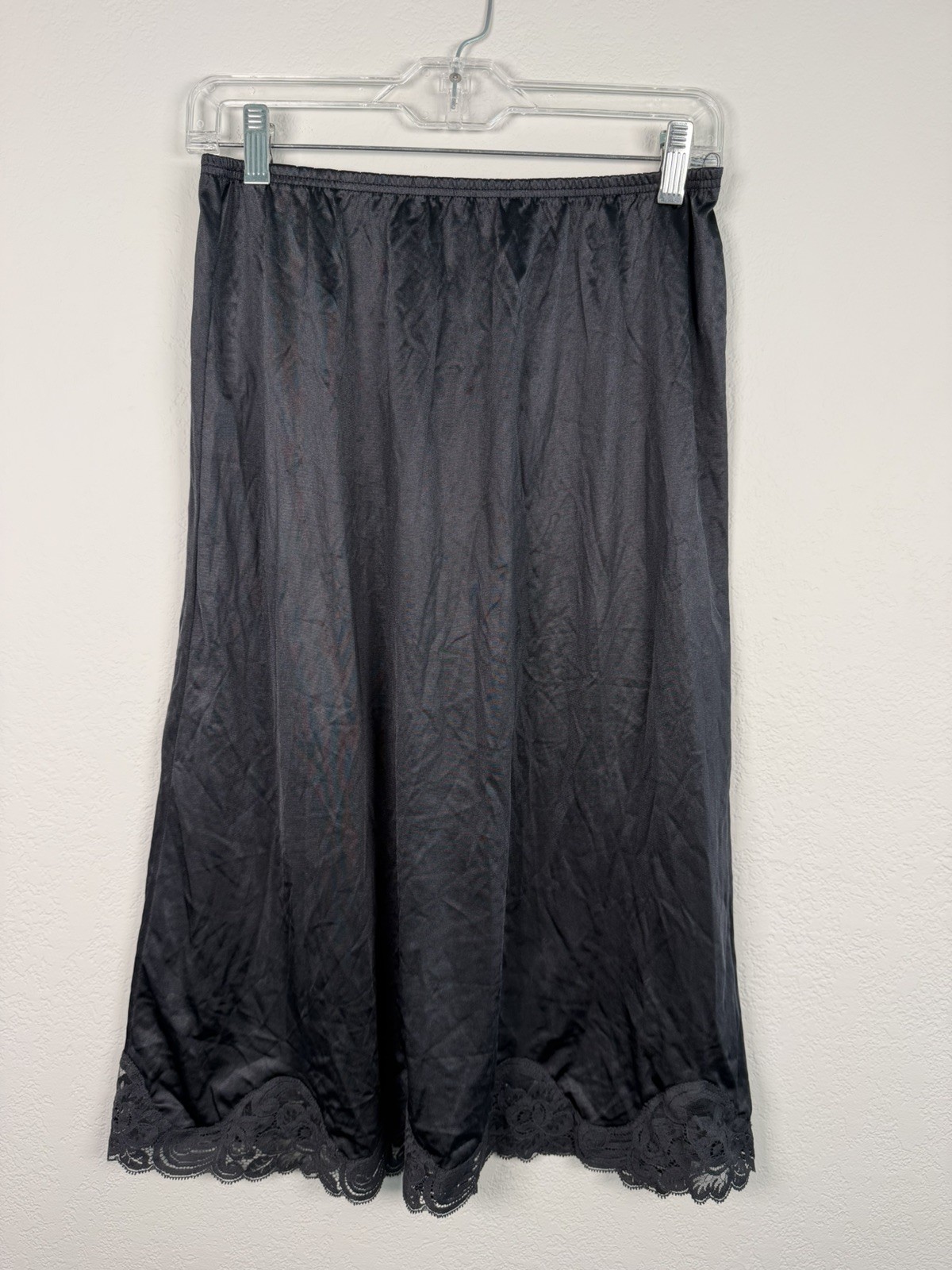 Vintage Vanity Fair Black Half Slip Medium skirt slit lace sexy lingerie