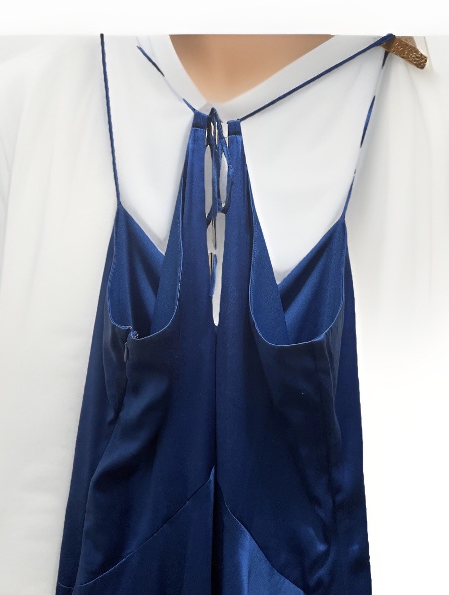 Heart Moon Star Silk Royal Blue Slip Dress Size Large Tie Midi Length Y2K 90s