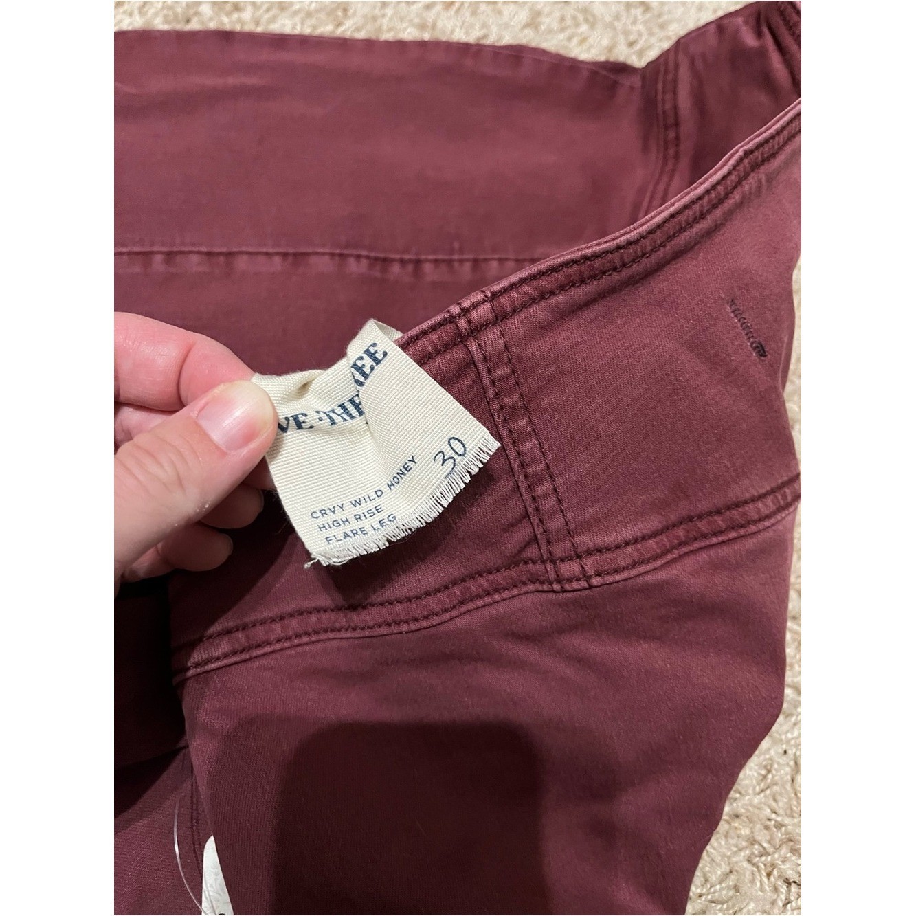 NWT We the Free CRVY Wild Honey High Rise Flare Leg Pants in Wine Size 30