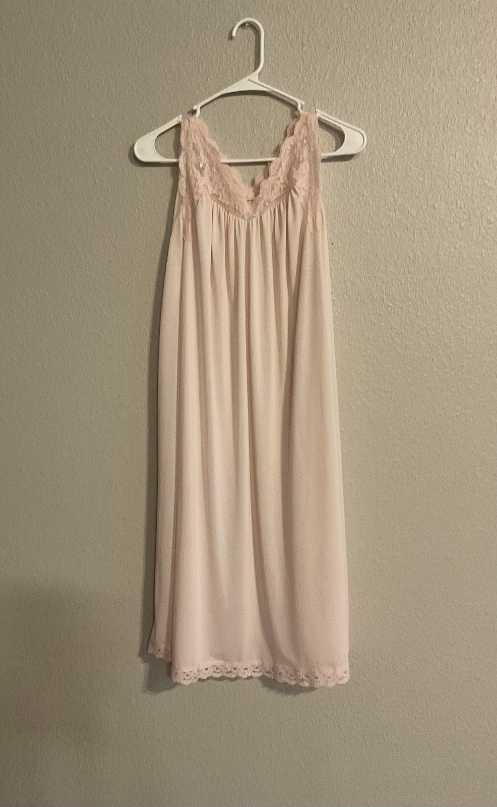 Shadowline Pink Lace Trim Full Slip Nightgown, Regular Size M