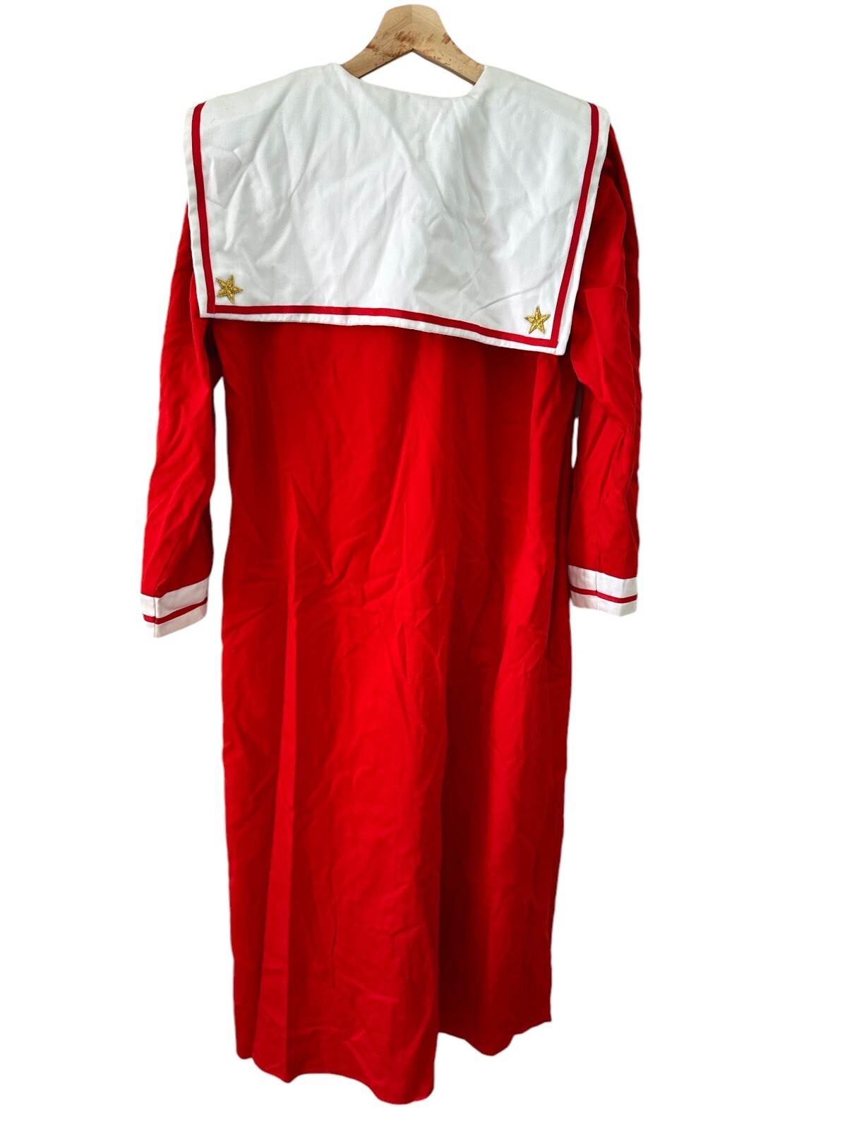 Vtg Victor Costa At Home M/L Maxi Dress Kaftan Muumuu Sailor Nautical Red Navy