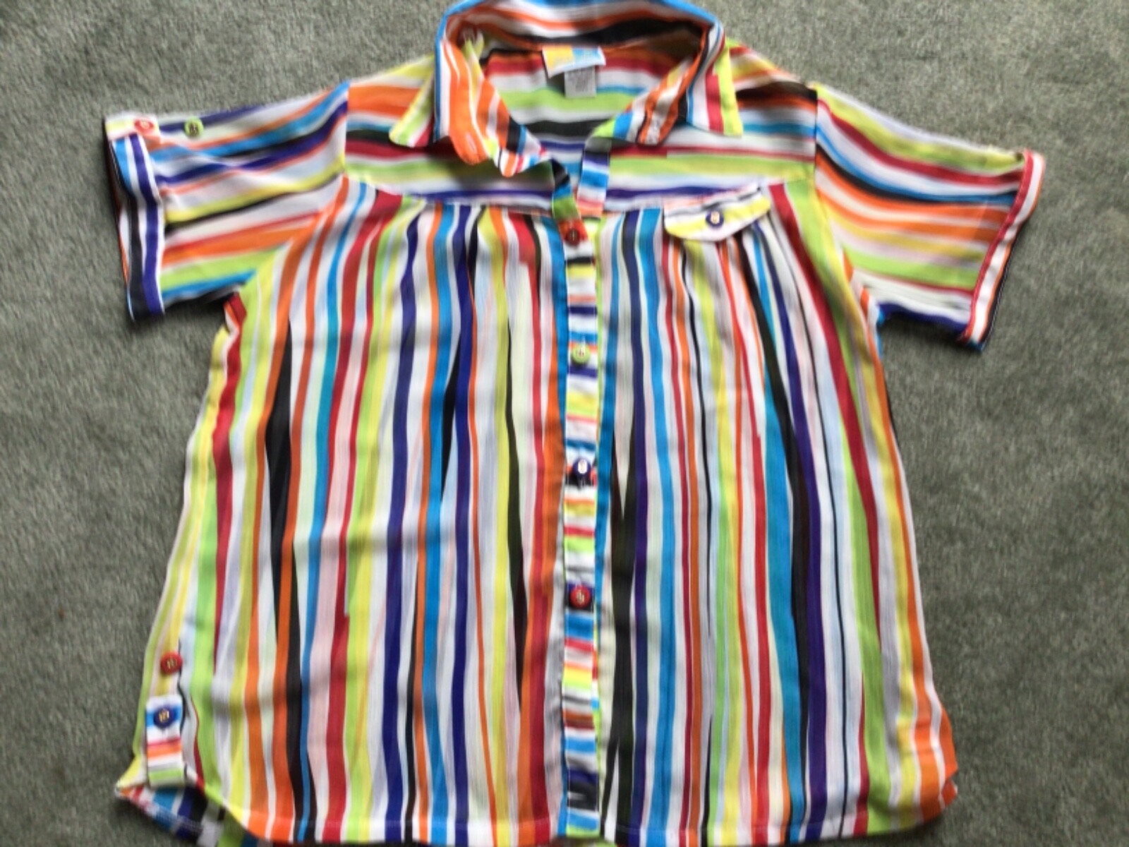 Sea Suns Vintage Women’s Sheer Colorful Button Blouse Petite Small Made in USA