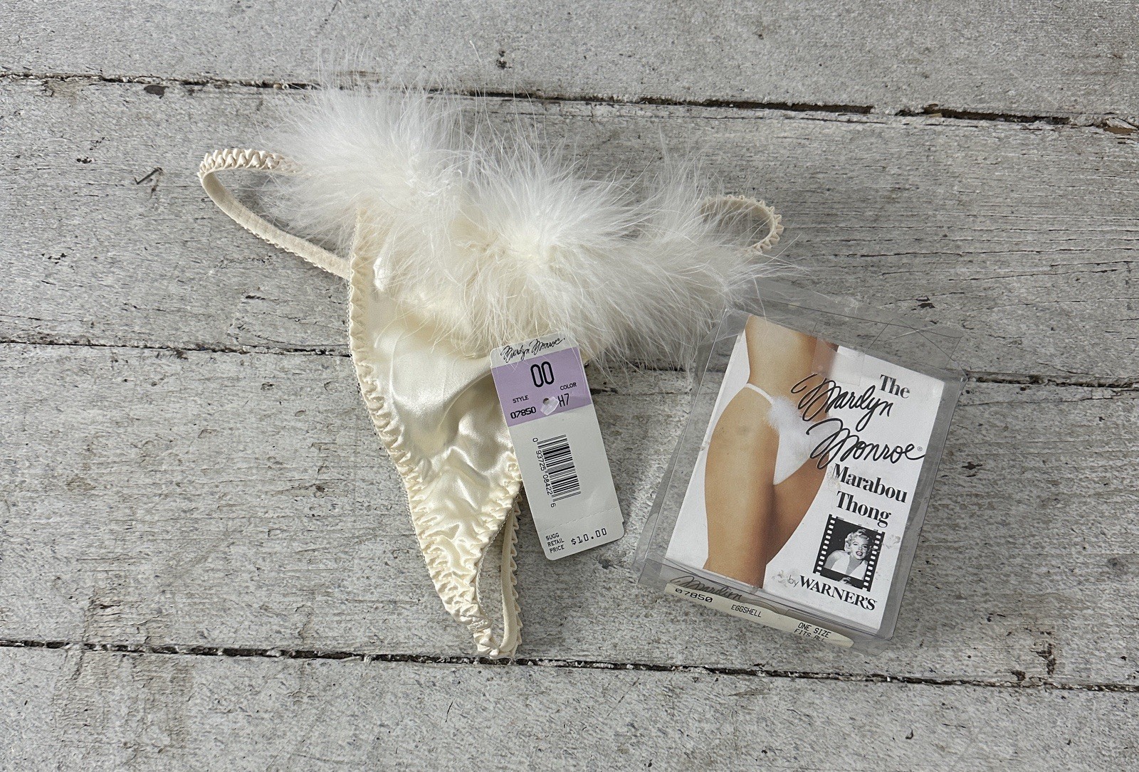 Vintage Sexy Pinup 80s Marilyn Monroe Deadstock Marabou Silk Thong One Size