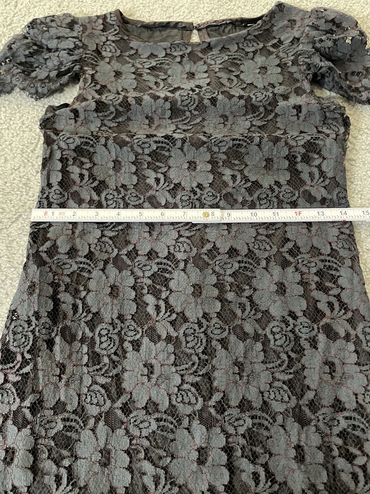 Vtg 70s Layered Floral Lace Dress Sz 4 Gray-Black Balloon Sleeve Ruffles Classic