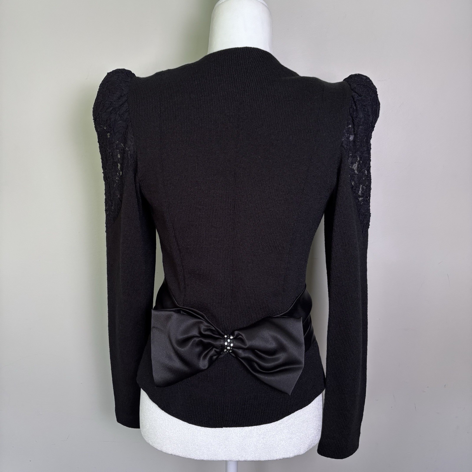 VTG Special Occasions Anthony Sicari Black Knit Blazer-Lace Puff Sleeves-Bow-8