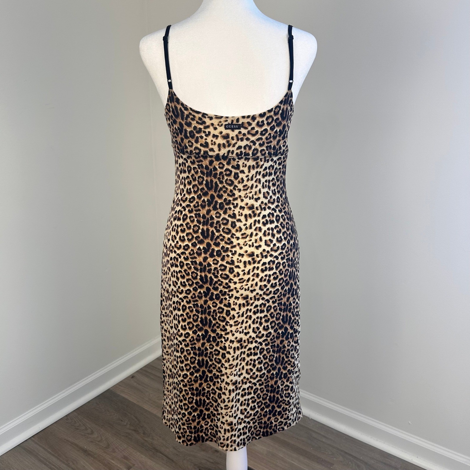 Vintage Guess Leopard Slip Dress Women L Animal Print Y2K 90s Bodycon Midi