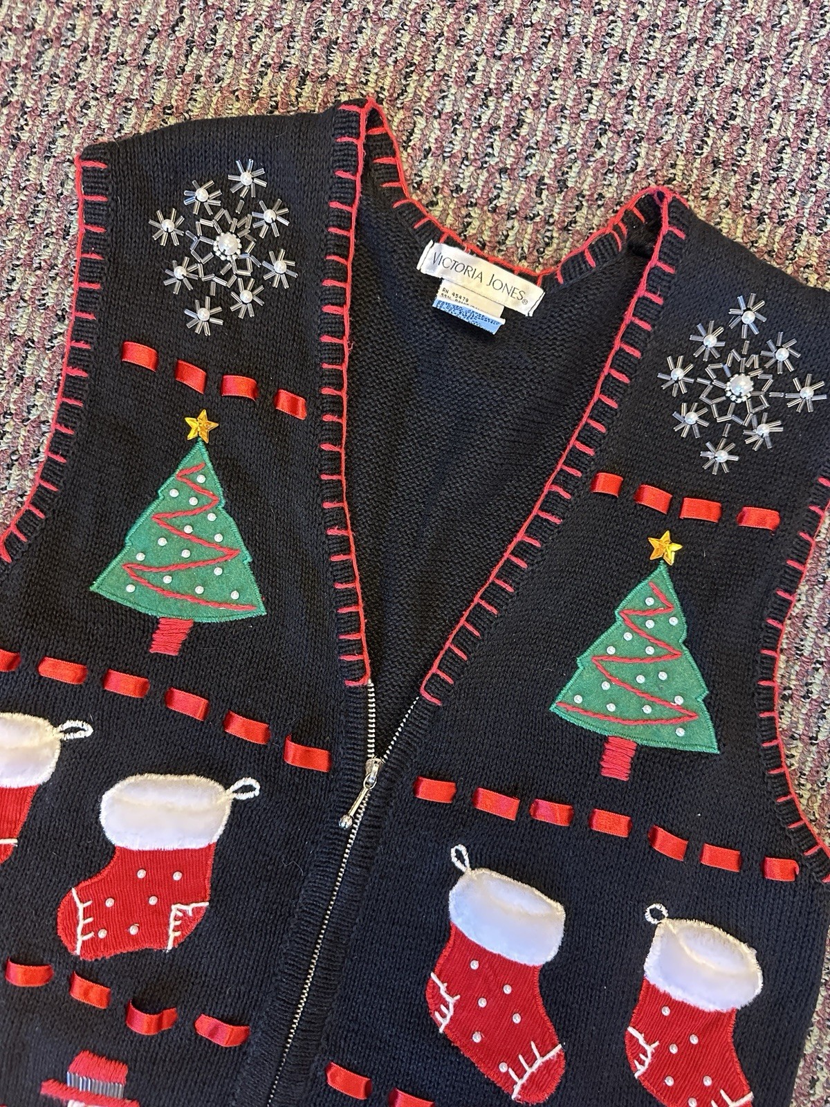 Vintage Ugly Christmas Sweater Vest Victoria Jones Snowmen Festive Holiday L