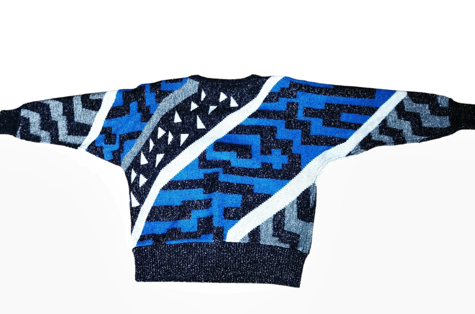 Vintage I.B. Diffusion Sweater POP Art Geometric Disco Wool Blue Metal 80s 90s M