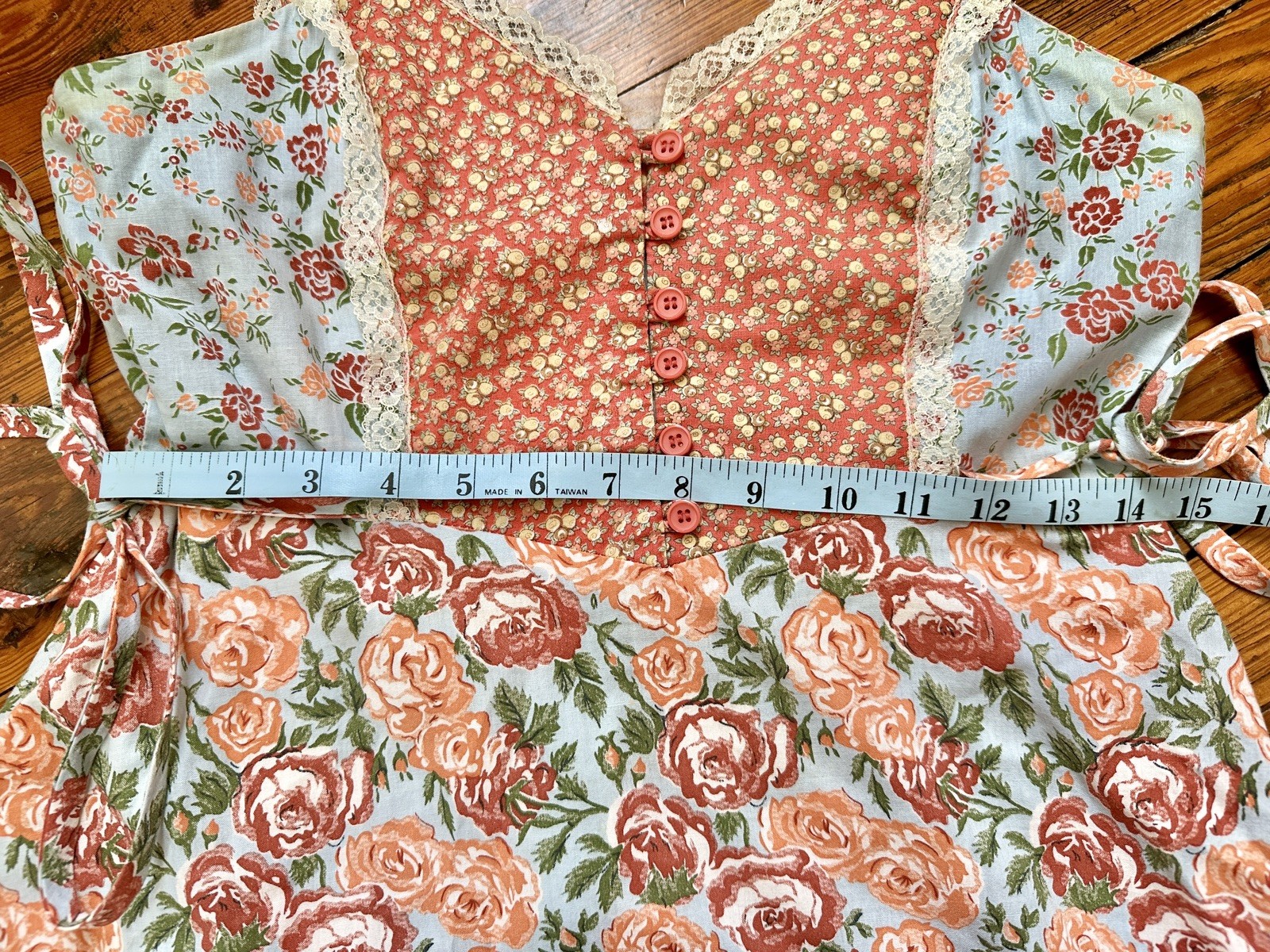 SALE Homespun Brand Vintage 1970s Dress 13 Orange Midi Calico Sundress Prairie