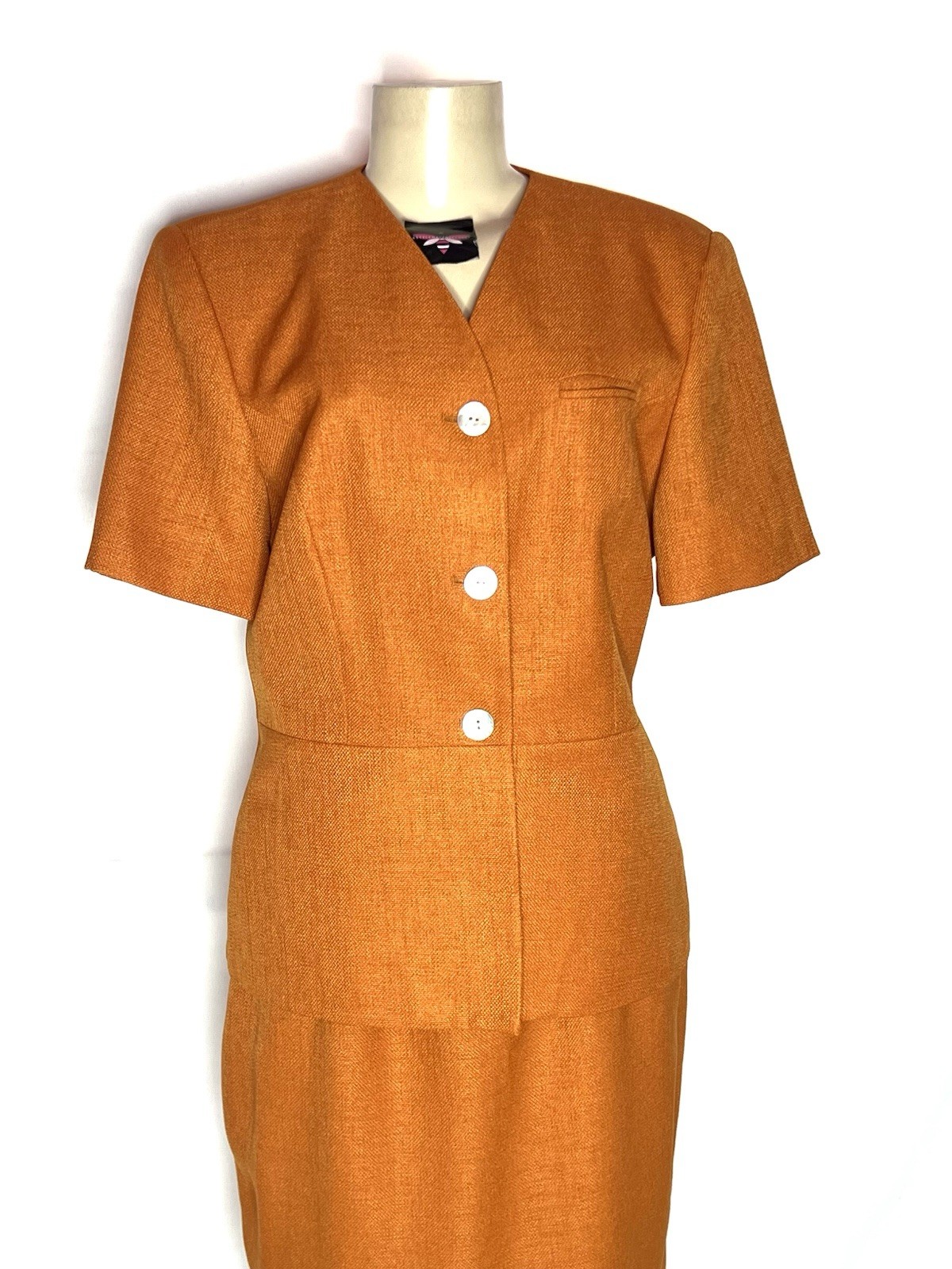 VINTAGE HERMAN GEIST ORANGE SHORT SLEEVE SKIRT SUIT SIZE 10